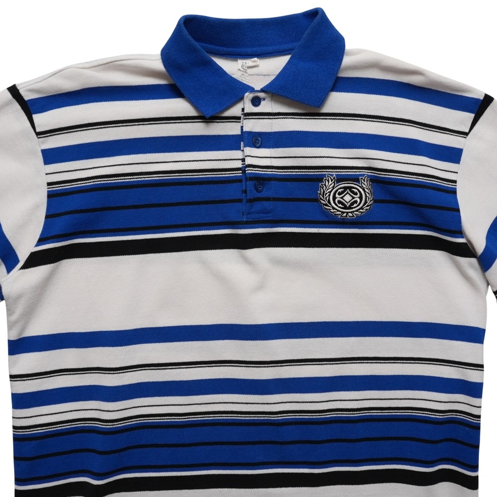 Maui Built Polo Mens L White Blue Black Stripe Surf Hawaiian Shirt